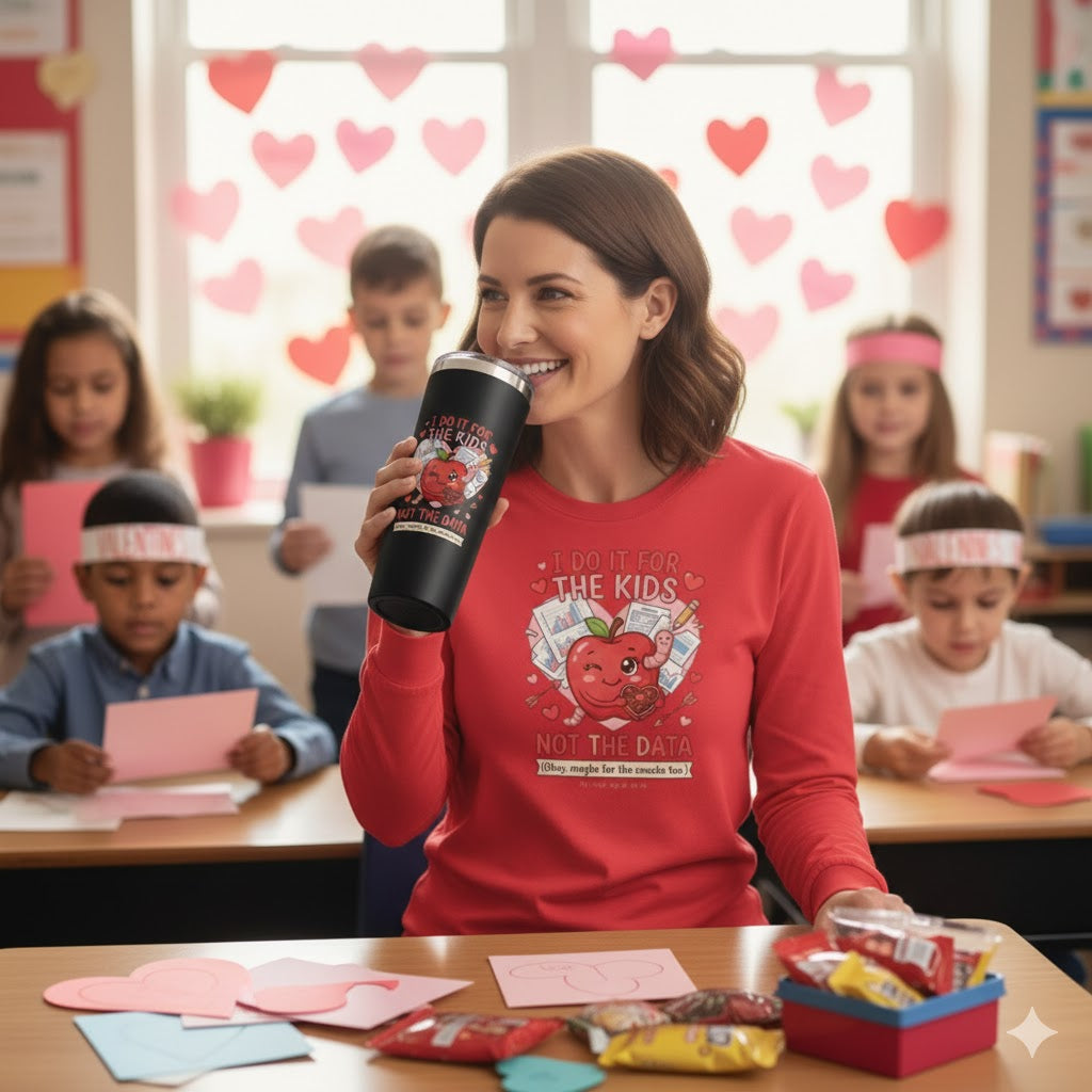 22oz Insulated Tumbler — "I Do It For The Kids, Not The Data" Cute Apple Teacher Travel Mug