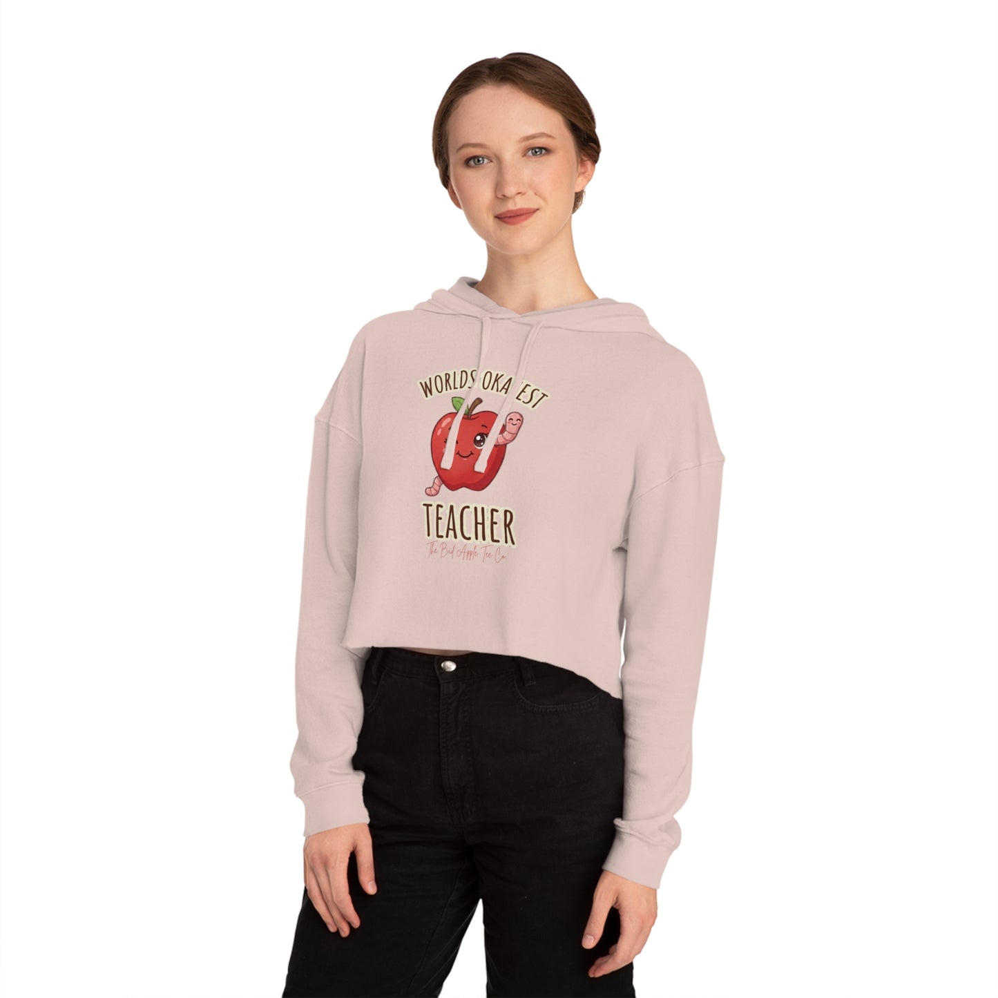 Cropped Hoodie "World's Okayest Teacher" Cute Apple Gift for Teachers